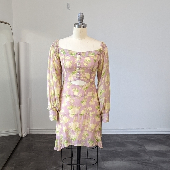 Fletch Farrah Floral Off Shoulder Cut Out Dress Tan Yellow XS resort bohemian - Picture 2 of 10